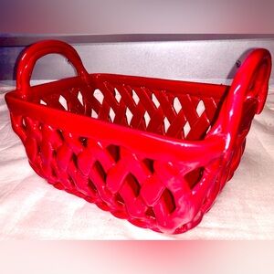 Red Braided Woven Ceramic Serving Bowl Basket Kitchen Finest Dining Tableware